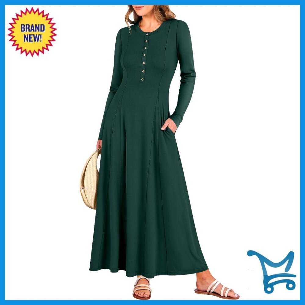 Long Sleeve Maxi Dress Fit & Flare A-Line Swing Flowy Elegant Casual